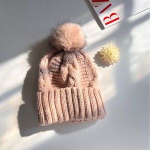 Knit Pom Pom Hat in Dusty Rose Pink